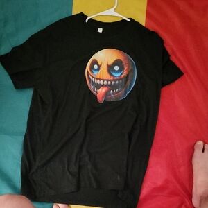 Black Graphic Tee with Smiley Face Design